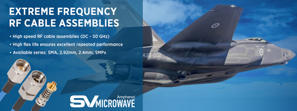 SV Microwave slide highlighting Amphenol's extreme frequency RF cable assemblies.